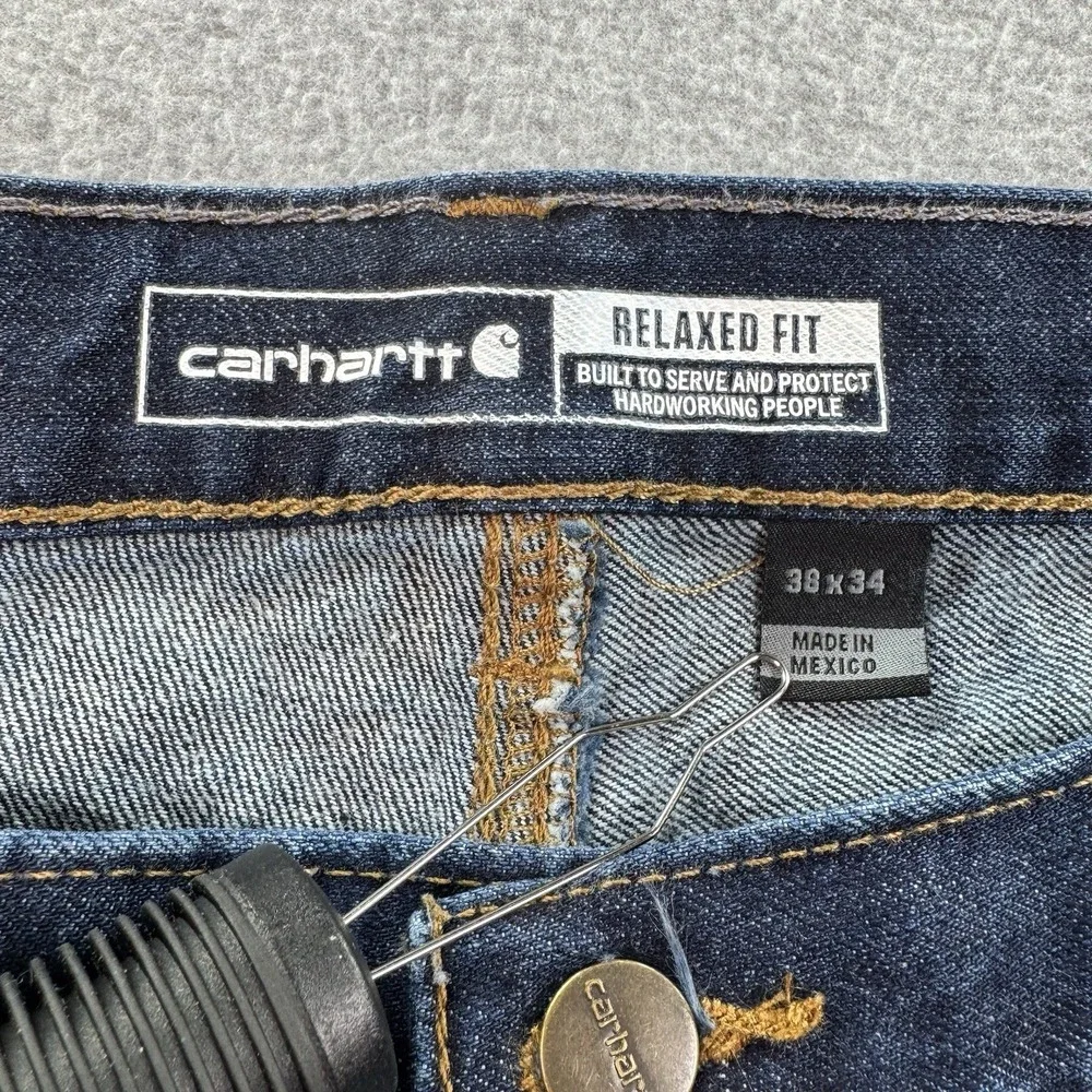 CARHARTT RELAXED FIT MENS DARK WASH BLUE DENIM JEANS SZ 38X34 BD5119-M EUC